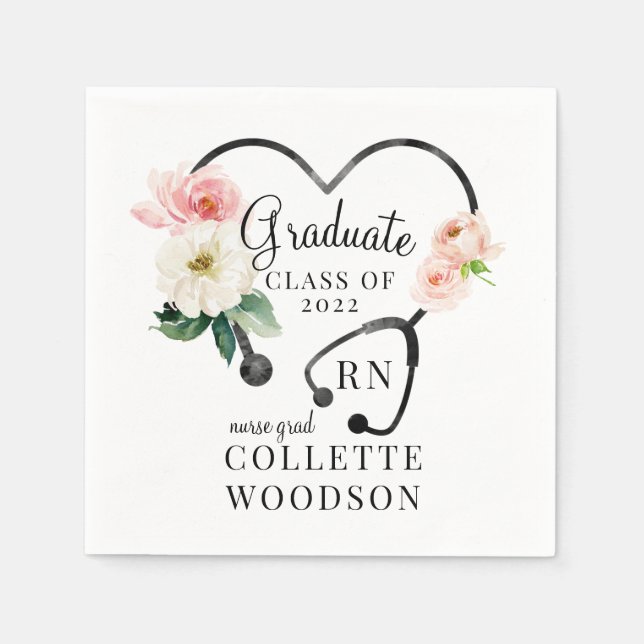 Floral Stethoscope Nurse Graduate Class 2022  Napkin (Front)