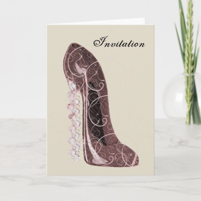 Floral Stiletto Shoe Art Invitation (Front)