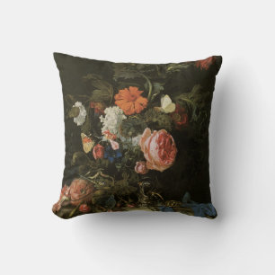 Floral Still Life Flowers in Vase, Vintage Baroque Throw Pillow