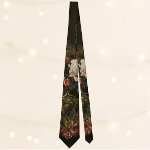 Floral Still Life Flowers in Vase, Vintage Baroque Tie