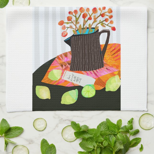 Floral Still Life Kitchen Tea Towel (Folded)