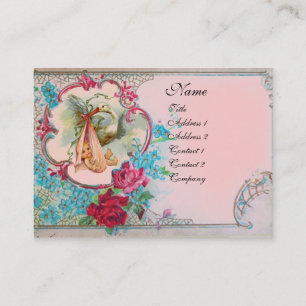FLORAL STORK BABY SHOWER WITH ROSES MONOGRAM BUSINESS CARD