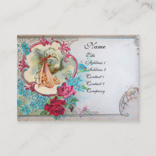 FLORAL STORK BABY SHOWER WITH ROSES MONOGRAM BUSINESS CARD