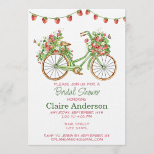 Floral Strawberry Bicycle Bridal Shower Invitation
