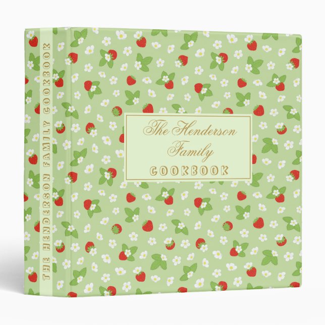 Floral Strawberry Family Cookbook Recette Classeur (Devant/Côté)