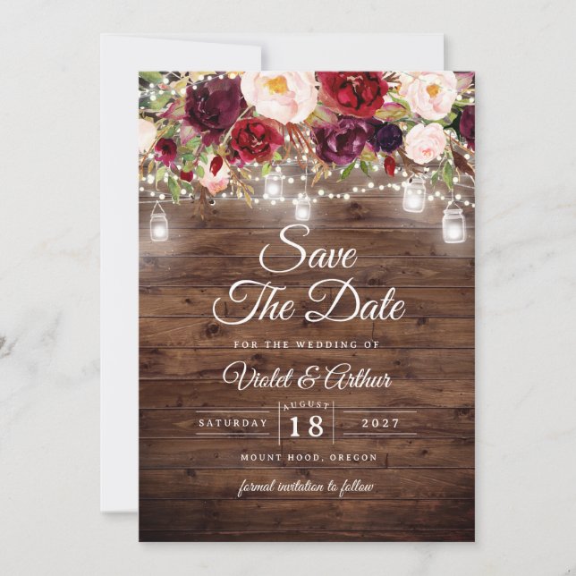 Floral String Lights Wedding Save The Date Invitation (Front)
