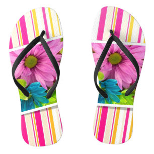 Floral Stripe Flip Flops