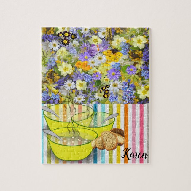Floral Stripe Soup Jigsaw Puzzle Daisy (Vertical)