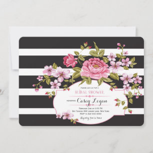 Floral Striped Bridal Shower Invitation