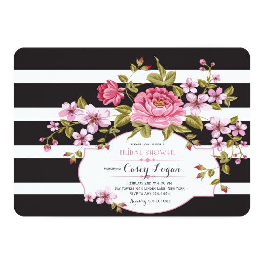 Floral Striped Bridal Shower Invitation