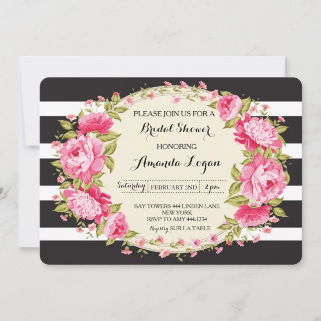 Floral Striped Bridal Shower Invitation (Front)
