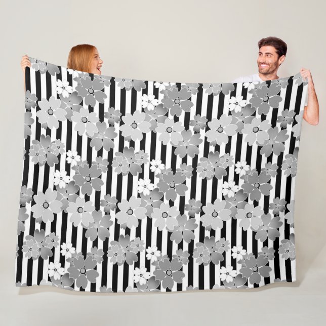 Floral, striped fleece blanket (In Situ)