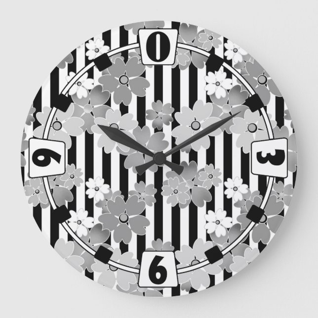Floral, striped  large clock (Front)