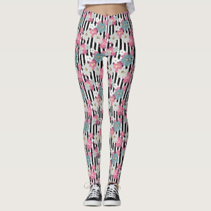 Floral, striped leggings