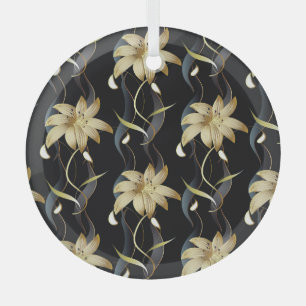 Floral Striped Luxury: 3D Vintage. Glass Ornament