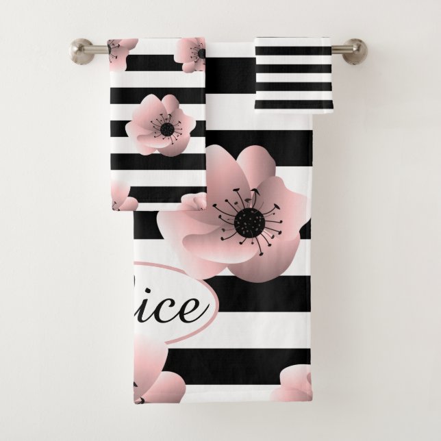 Floral striped minimalist modern pattern bath towel set (Insitu)