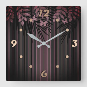 Floral, striped, retro square wall clock