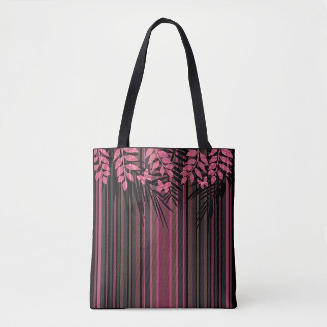 Floral, striped, retro tote bag (Front)