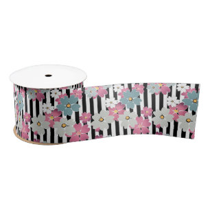 Floral, striped satin ribbon