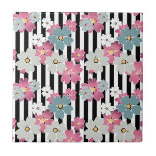Floral, striped tile