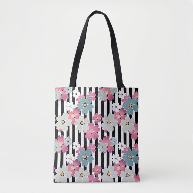 Floral, striped tote bag (Front)