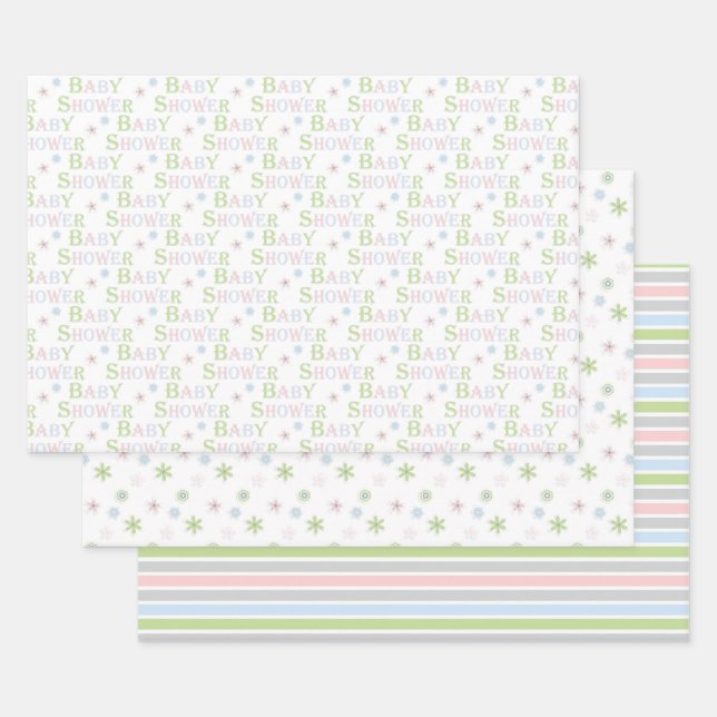 Floral & Stripes Gender Neutral Baby Shower Wrapping Paper Sheet (Set)