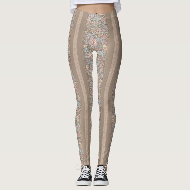 Floral Stripes Pattern – Elegant Repeating Leggings (Front)