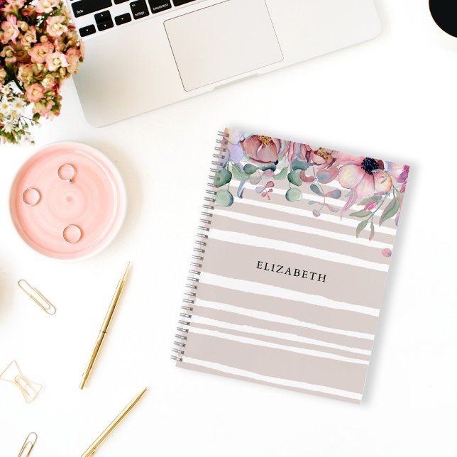 Floral & Stripes Personalized Notebook (Creator Uploaded)