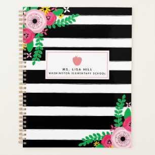 Floral Stripes Pink Apple Teacher Planner
