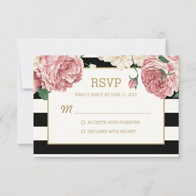 Floral Stripes RSVP /Wedding Response Cards (Front)