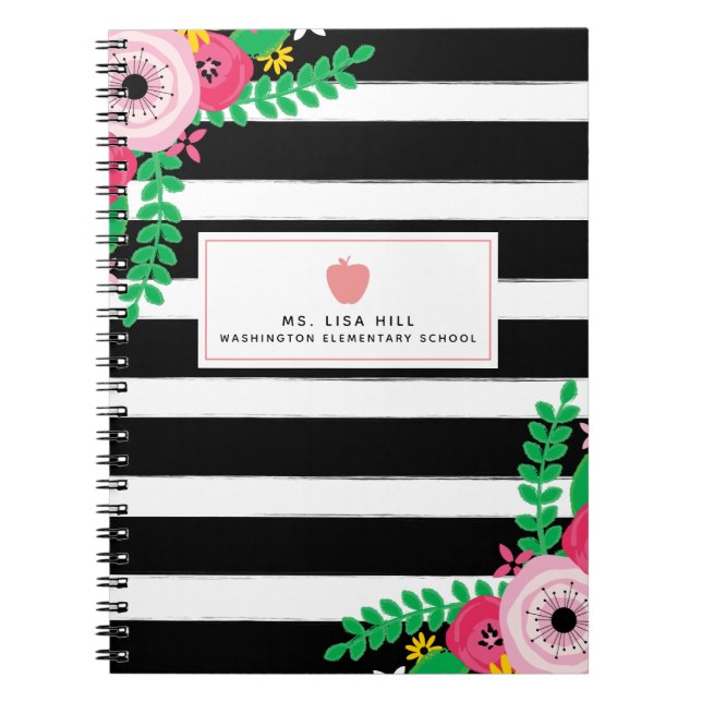 Floral Stripes Teacher Notebook (Front)