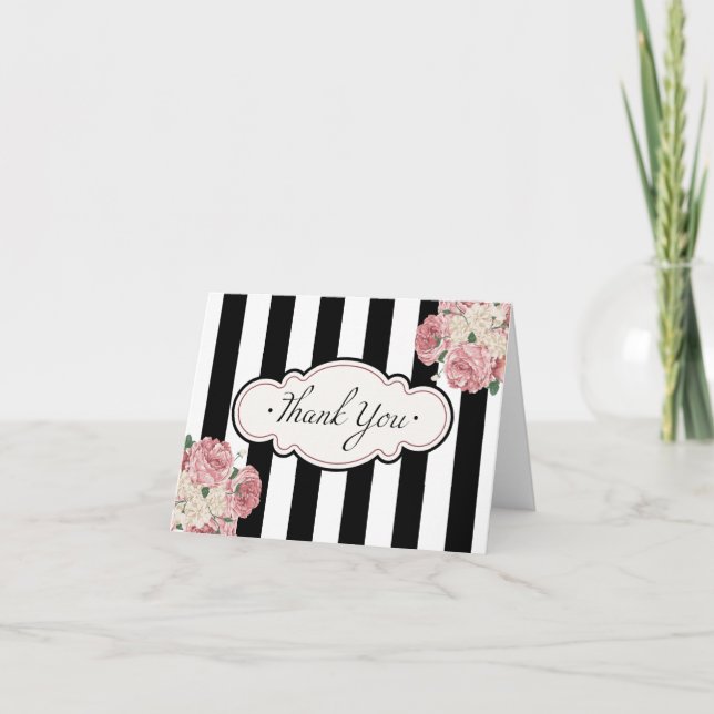 Floral, Stripes Thank You Cards (Front)