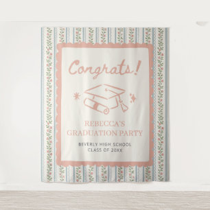 Floral Stripes Vintage Retro Graduation Congrats  Tapestry
