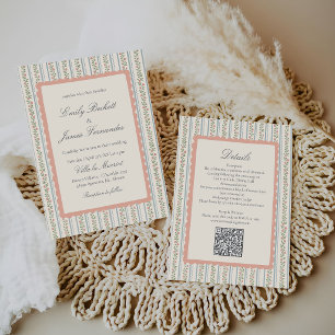 Floral Stripes Vintage Retro Wedding Invitation