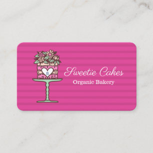 Floral Style Bakery Cake & Stand Logo Bright Pink Business Card