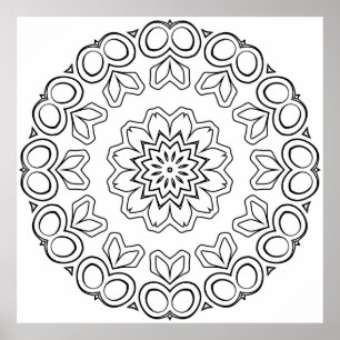 Floral Style Mandala Colouring Page Petal Design Poster
