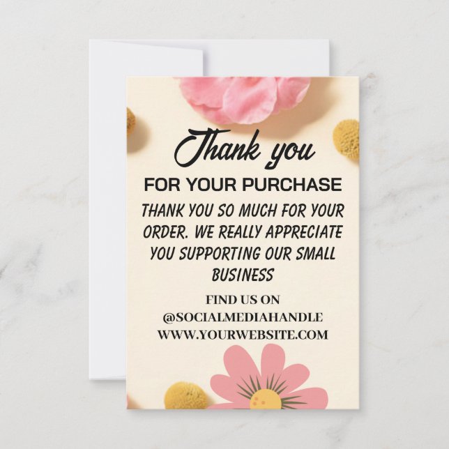 Floral Stylish Vintage Flat Thank You Card (Front)