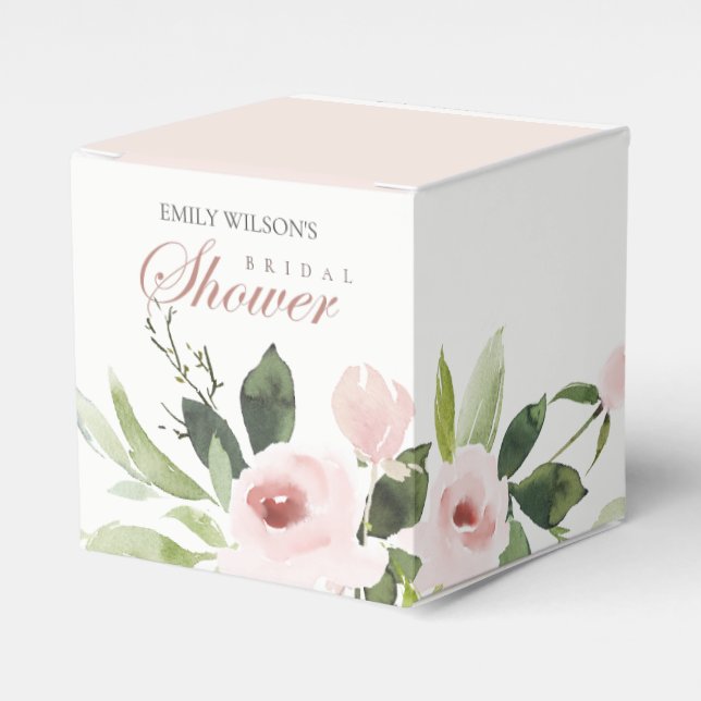 FLORAL SUBTLE SOFT BLUSH PINK ROSE BRIDAL SHOWER FAVOR BOX (Front Side)