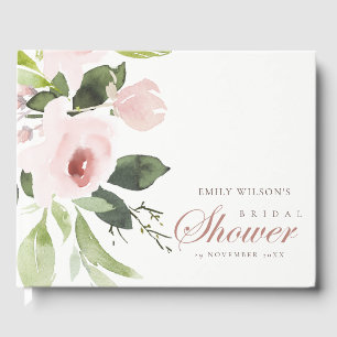 FLORAL SUBTLE SOFT BLUSH PINK ROSE BRIDAL SHOWER GUEST BOOK