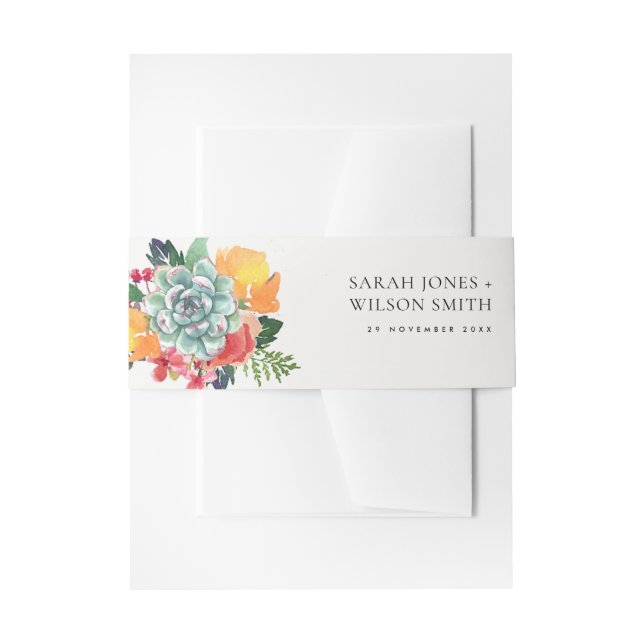 FLORAL SUCCULENT ANTLER BOHEMIAN ALLURE  MONOGRAM INVITATION BELLY BAND (Front Example)