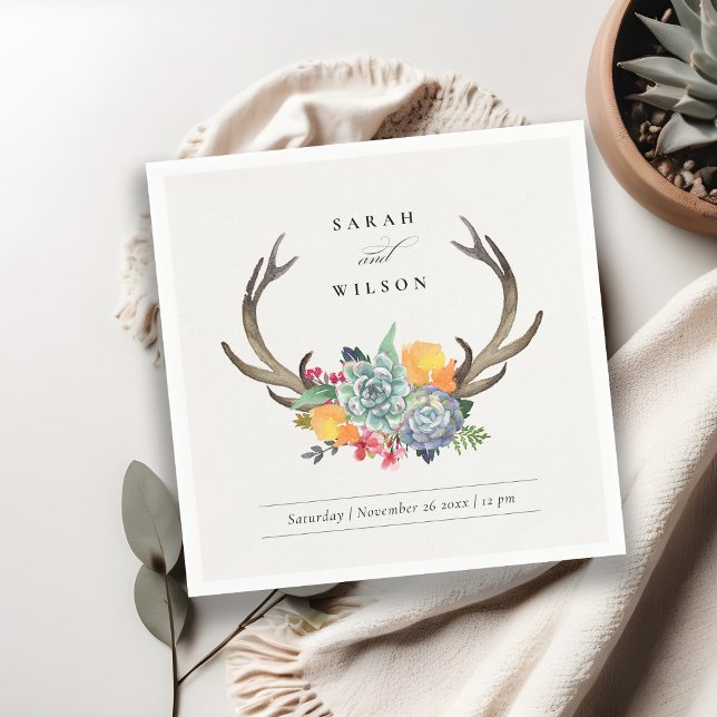 FLORAL SUCCULENT ANTLER BOHEMIAN ALLURE MONOGRAM NAPKIN (Creator Uploaded)