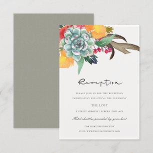 FLORAL SUCCULENT ANTLER BOHEMIAN ALLURE  RECEPTION INVITATION