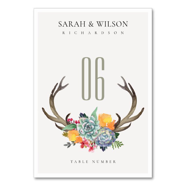 FLORAL SUCCULENT ANTLER BOHEMIAN ALLURE TABLE TABLE NUMBER (Front)