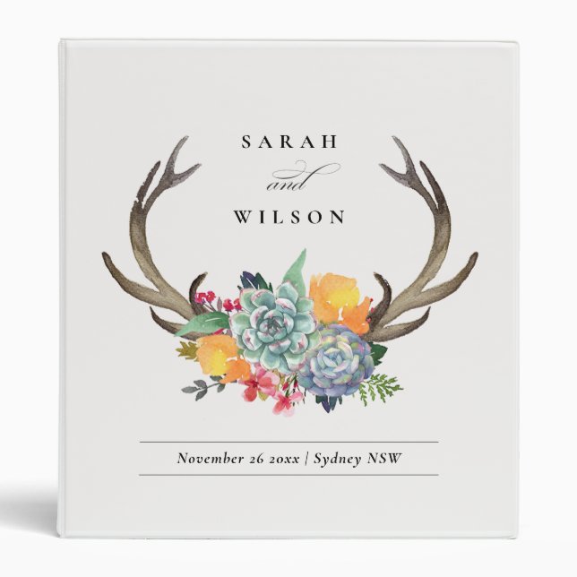 FLORAL SUCCULENT ANTLER BOHEMIAN ALLURE WEDDING BINDER (Front)