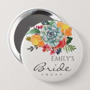 FLORAL SUCCULENT ANTLER BOHEMIAN BRIDE SQUAD 4 INCH ROUND BUTTON