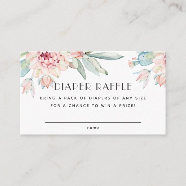 Floral succulent. Baby Shower Diaper Raffle ticket Enclosure Card (Front)