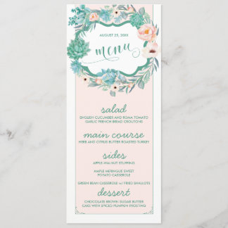Floral Succulent & Blush Wedding Menu Cards