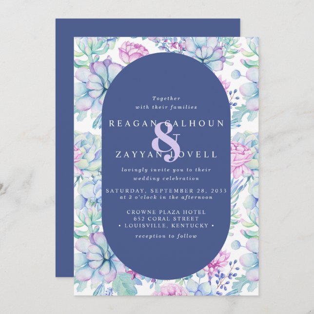 Floral Succulent Botanical Cactus Modern Wedding Invitation (Front/Back)
