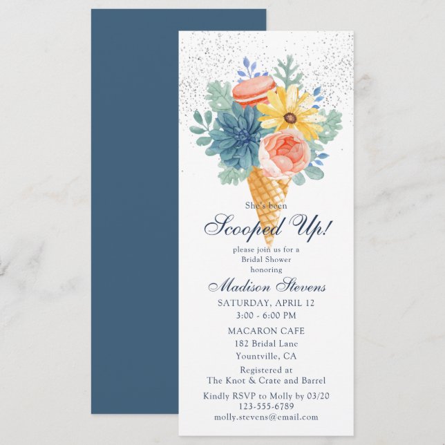 Floral Succulent Macaron Bridal Shower Invitation (Front/Back)