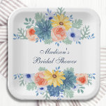 Floral Succulent Macaron Bridal Shower Paper Plate<br><div class="desc">Floral Succulent Macaron Bridal Shower Paper Party Paper Plates features elegant watercolor flowers on a white background. Personalize by editing the text in the text boxes. Designed for you by ©Evco Studio www.zazzle.com/store/evcostudio</div>